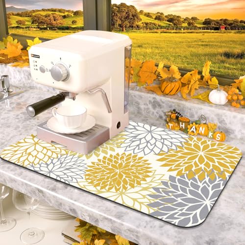 2Pcs Fall Dish Drying Mat & Sink Splash Guard (Yellow / 16" X 24" + 24" X 5.5")