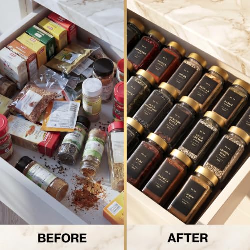 Glass Spice Jars with Label (Gold Steel Lid)