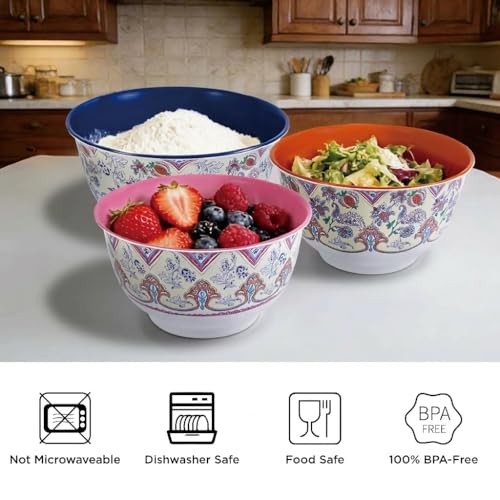 Melamine Mixing Bowl Set with Lids (Ottoman Floral / Large)