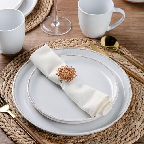 12oz Ceramic Coffee Mugs set of 4 (White(Handbrush Rim) / Set of 4)