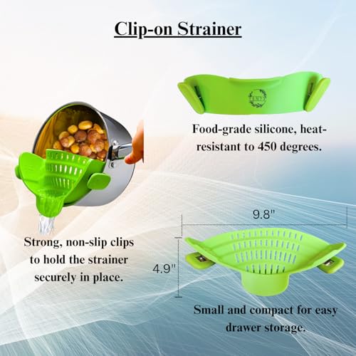 2-in-1 Silicone Strainer Set | Collapsible Colander | Over the Sink Silicone Collander With Extendable Handle | Clip-on Pot Strainer for Pots and Pans| Space-Saving, Heat-Resistant (2 Count)