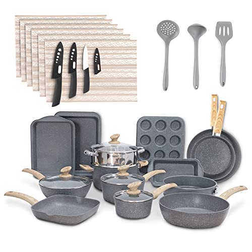30 Piece Induction Pots and Pans Set (Gray / 30-piece)
