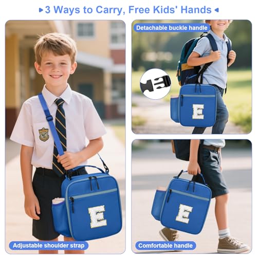 Lunch Box Kids Large Initial Insulated Lunch Bag for Girls (Blue / E)