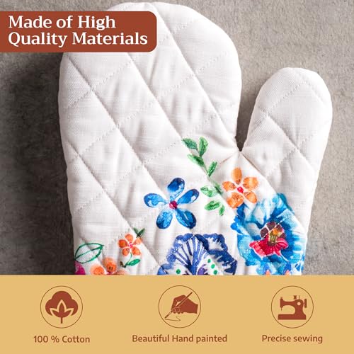 Maison d'Hermine Oven Gloves 100% Cotton Oven Mitt (052 - Happy Florals - High Summer / 7.5" x 13" (Oven Mitt))