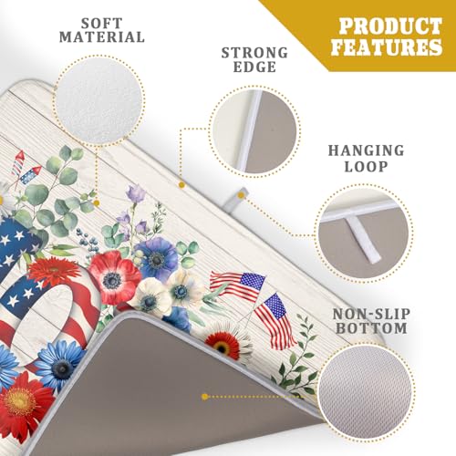 American Flag Dish Drying Mat Home Flowers Absorbent Dishes Pad for Kitchen Counter 18 X 24 In (Patriotic Home 605 / 24" x 18")