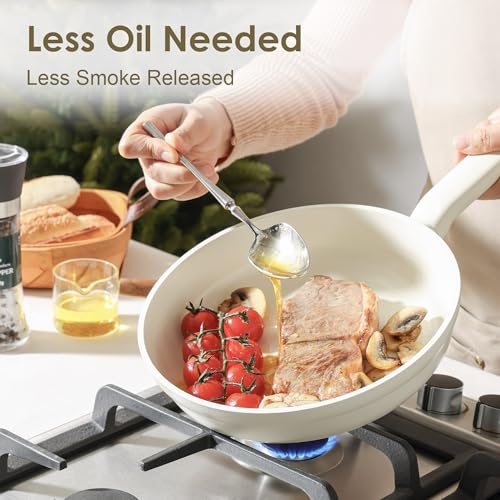 Ceramic Nonstick Pots and Pans Set (Creamy White / 17pcs)