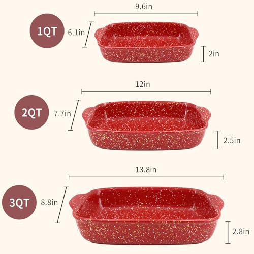 3 Pack Ceramic Lasagna Pan (Red)