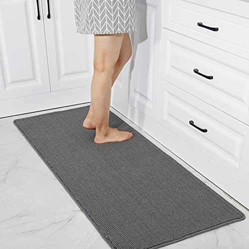 24X60 Inch Kitchen Rug Mats Made of 100% Polypropylene Strip TPR Backing Soft Kitchen Mat Specialized in Anti Slippery and Machine Washable (Grey / 24"×60")