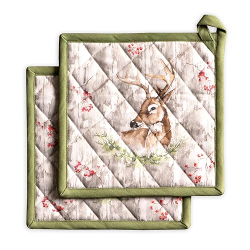 Pot Holders 100% Cotton Potholders (091 - Mountain Life / 8" x 8" (Pot Holder Pack of 2))