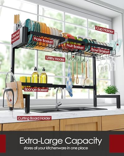Over The Sink Dish Drying Rack (Black / Plus - 4 Baskets)