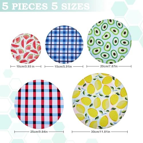 5Pcs Reusable Beeswax Elastic Bowl Covers for Bread Proofing and Food Cover (Fruit Grid)