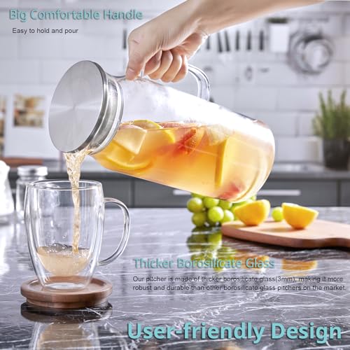 3 Pack 2 Liter 68 oz 2.1 Qt Glass Pitcher with Lid and Handle (Clear / 68 Ounces (3 Pack))