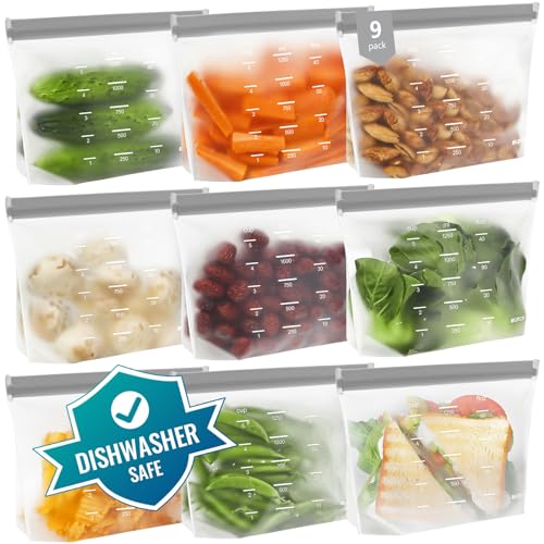 Dishwasher Safe Reusable Storage bags Stand Up (Grey (9 Sandwich))