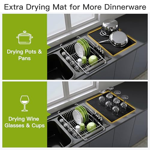 in Sink Dish Drying Rack with Mat (Silver / For 12"-30"w Sink, with Mat)