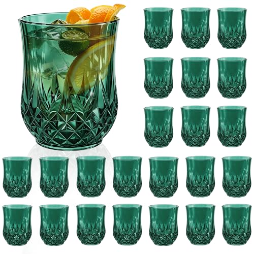 24 Pack Plastic Stemless Wine Glasses (Dark Green)