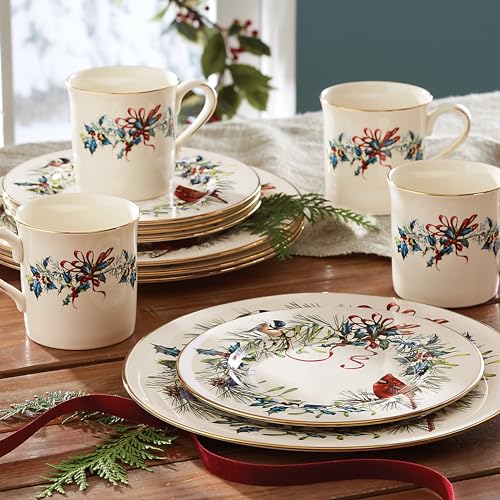 Winter Greetings Christmas 12 (12-Piece Dinnerware Set - Includes Mugs)