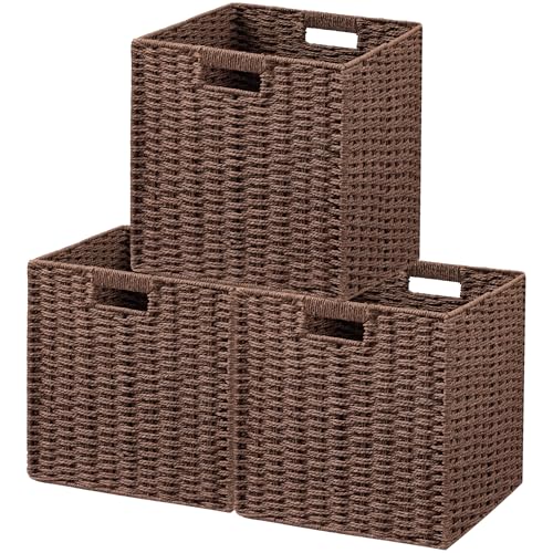 3 Pack Wicker Basket (Cube-3pack 11"×11"×10.5" / Dark Brown)