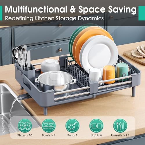 Expandable Dish Drying Rack for Kitchen Counter (Gray / Standard)