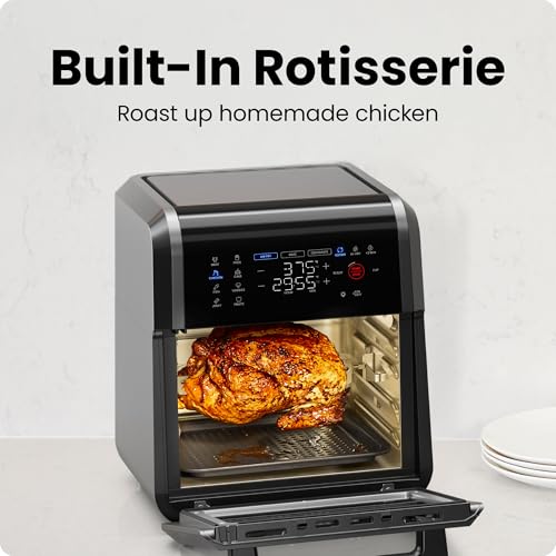 12-Quart 5-in-1 Air Fryer Oven with Digital Timer, Touchscreen, and 12 Presets - Family Size Countertop Convection Oven, Dishwasher-Safe Parts (12 quarts / Black)