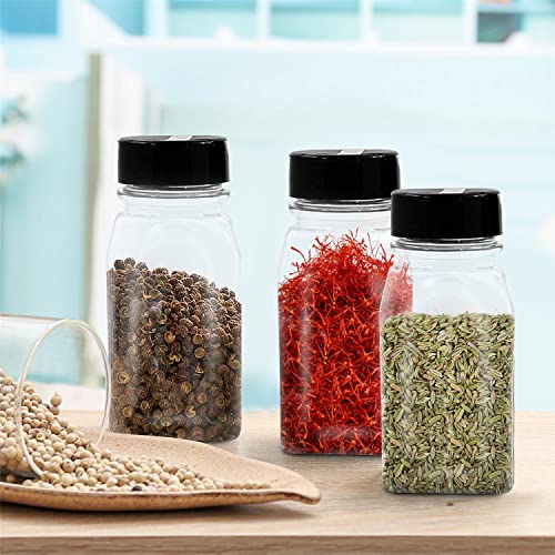 6 Pack 9.5 Oz Plastic Spice Jars with Black Cap