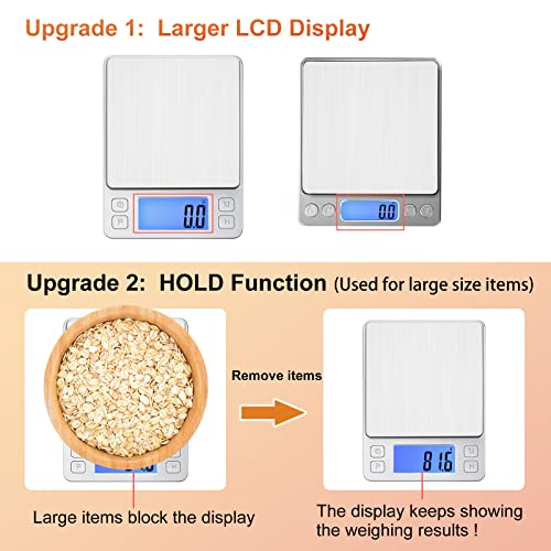 Upgraded Small Food Scale with 0.1 g (0.1g/3kg Silver)