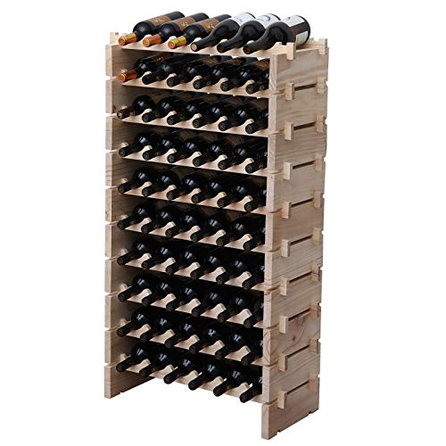 Wine Rack Solid Wood Stackable Storage Wooden Wine Rack Wine Cabinet (Natural Color / 60bottles)