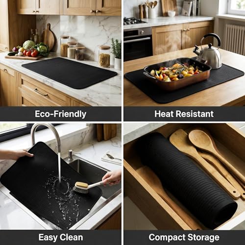 Silicone Dish Drying Mat for Multiple Usage (Black / 28"L x 18"W)
