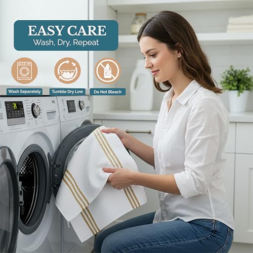 Kitchen Towel Set 8 Pc 4 Dish Towels for Kitchen (Terry - Beige / Kitchen Towel Set - 8 Pack)