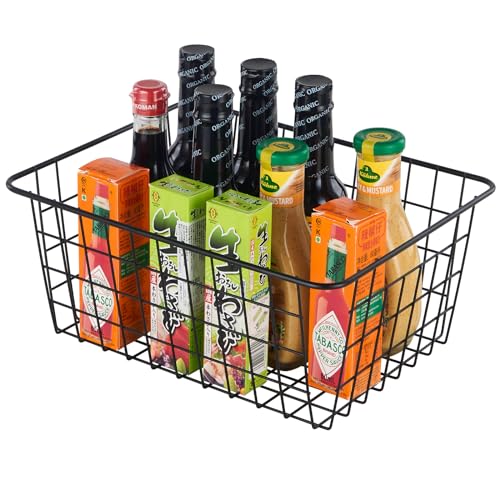 Extra Large】Wire Kitchen Storage Baskets 2 Packs (Black)
