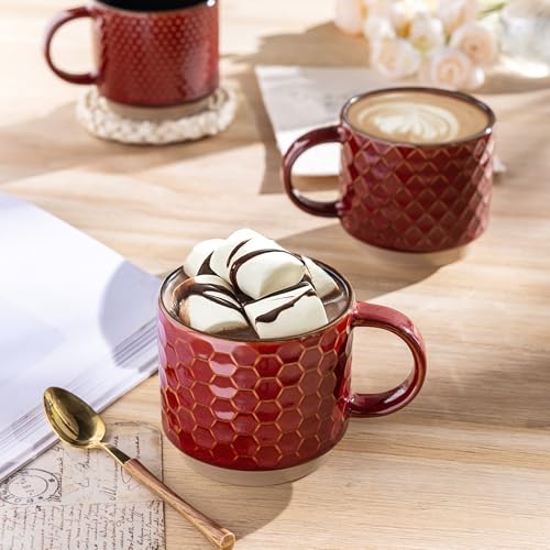 12 OZ Stackable Coffee Mugs Set of 4 (Rythmic Red / 12 Ounces)