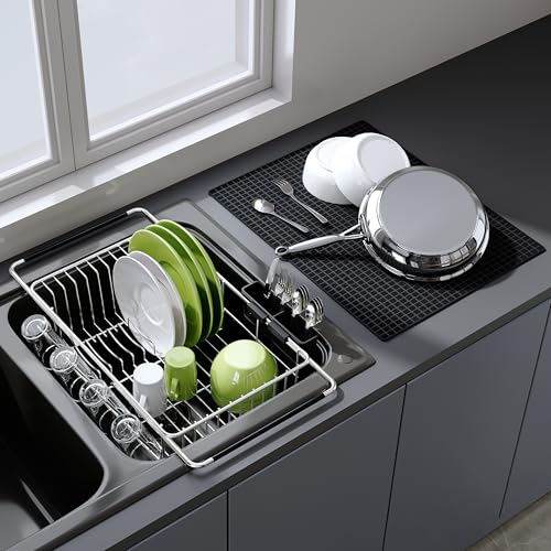 in Sink Dish Drying Rack with Mat (Silver / For 12"-30"w Sink, with Mat)