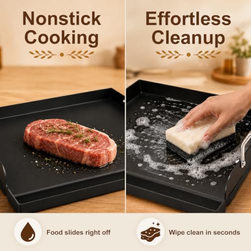 17" x 13" Nonstick Coated Cast Iron Grill Griddle (17" x 2.6" x 13")