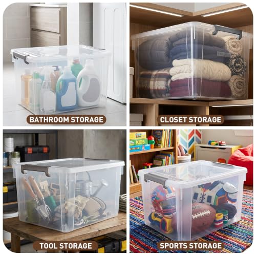 2 Pack 58.1 QT Clear Plastic Storage Bins with Latching Lids (Clear White / 2 PCS-58.1 QT)
