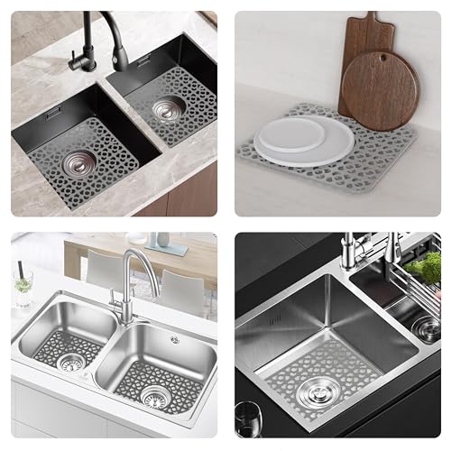 2PCS Sink Mats Sink Protectors Dish Racks Dishwasher Safe Grid Mats for Kitchen Sink Silicone Protect Sink from Stains Damage Scratches Non Slip Heat Resistant Rust Resistant 11"X12" Grey (Gray / 11"X12")