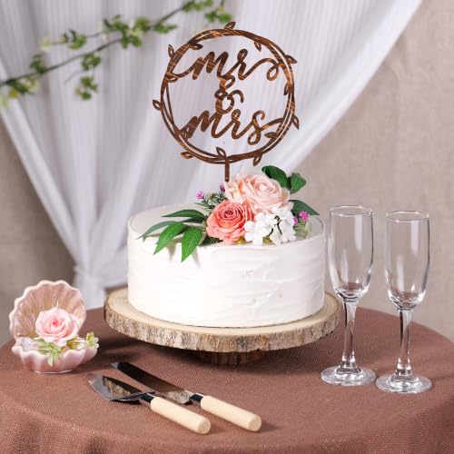 Mr & Mrs Wedding Cake Topper in Wood (Walnut Finish D3)