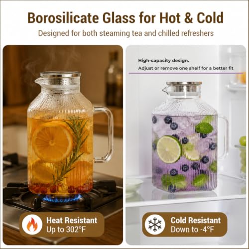 1 Gallon Glass Pitcher Thickened Square Striped Borosilicate Glass (135.3 Ounces)