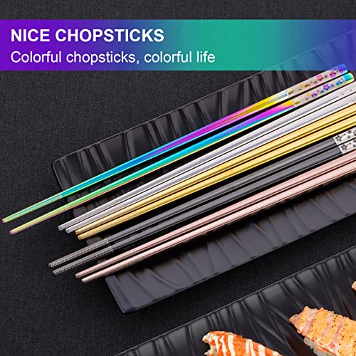 Metal Chopsticks Reusable 5 Pairs Multicolor Stainless Steel Chopsticks Dishwasher Safe Square Lightweight Non