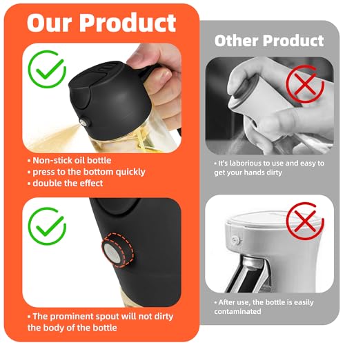 16oz 470ml Glass Olive Oil Sprayer for Cooking (Black)