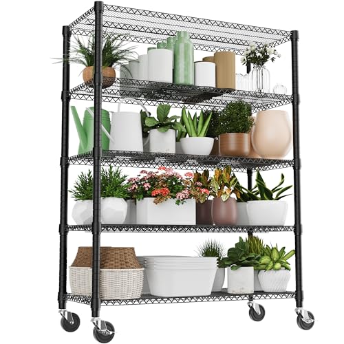 3300LBS 53.1" W 5 Tiers Shelf Steel Storage Shelving Utility Shelving Unit Steel Organizer Wire Rack for Home (5 tier, 23.6" D x 53.1" W x 73.6" H / Black)