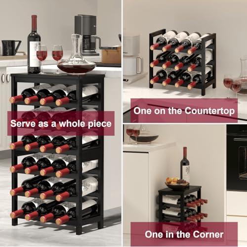 6 Tier Bamboo Wine Rack Freestanding Floor (24 Bottles / Black)