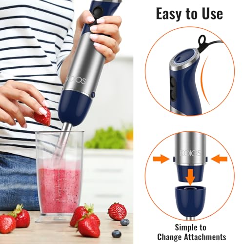 5-in-1 Hand Immersion Blender, 12 Speed Adjustable Emulsifier Handheld Blender, 1000W Copper Motor Stainless Steel Blade Hand Mixer with attachments, Blue (Blue)