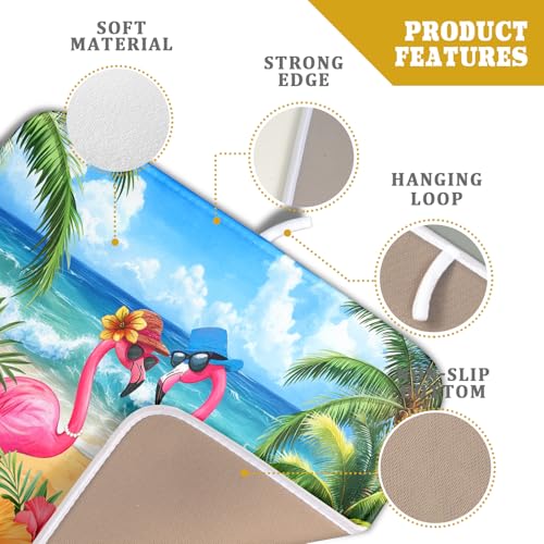 Summer Flamingos Dish Drying Mat 16x18 inch Tropical Beach Microfiber Washable Dish Rack Mats Drainer Pad for Counter Kitchen Table Decor (Summer Flamingos / 16" x 18")