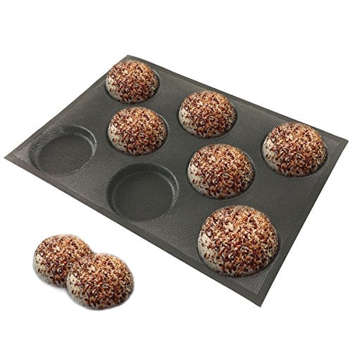 Silicone Hamburger Bread Forms Perforated Bakery Molds Non Stick Baking Sheets Fit Half Pan Size (8 Caves 4" Round Shape For Hamburger)