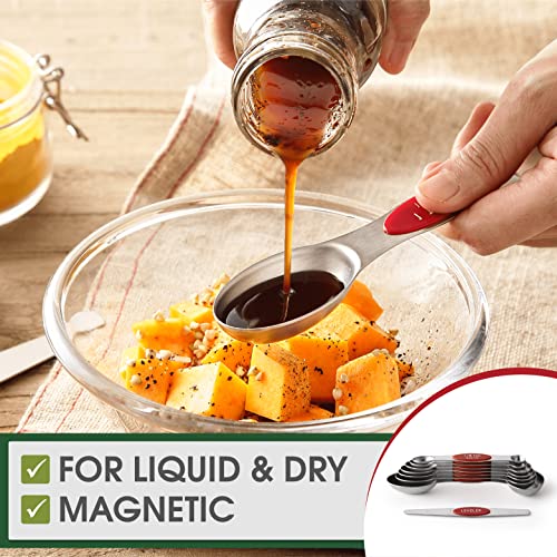 Stainless Steel 8 Magnetic Measuring Spoons Set (Red / 2-Pack)