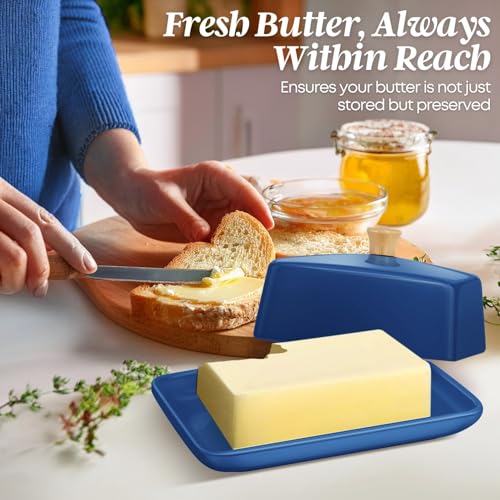 Large Ceramic Butter Dish with Lid (Dark Blue / Large)