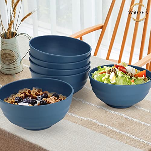 Wheat Straw Bowls Set 60 OZ Unbreakable Large Cereal Bowls Set of 6 Microwave and Dishwasher Safe Bowls Big Bowls for Camping and Party BPA Free Soup Bowl for Serving Oatmeal and Salad (60 oz / Navy Blue)