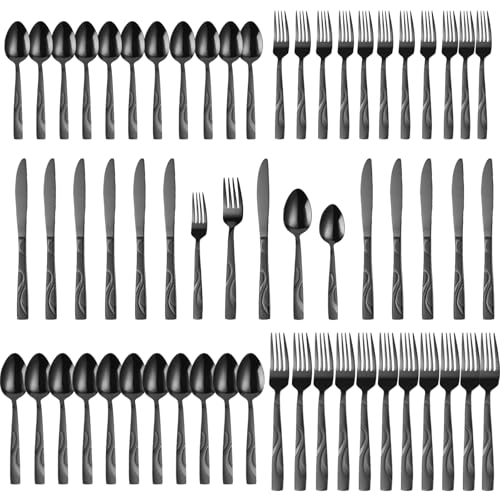 60 Piece Black Flatware Set for 12 (Black / 60-Piece)