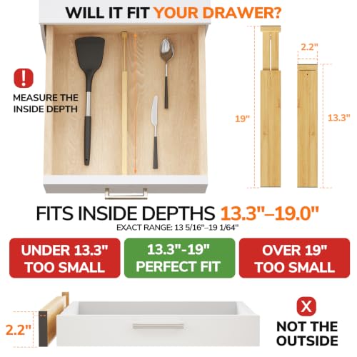 Bamboo Expandable Drawer Dividers (Natural / 2''H, 13.3''-19''L)