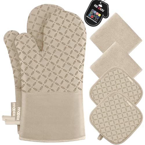 Oven Mitts and Pot Holders 6pcs Set (Almond)