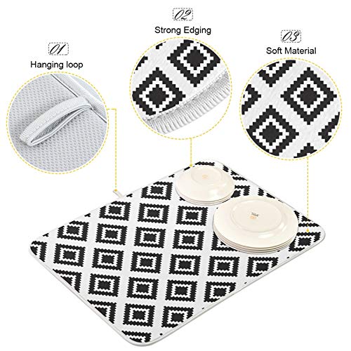 Super Absorbent Dish Drying Mat (Grey Moroccan Rhombus Plaid / 18" x 24")